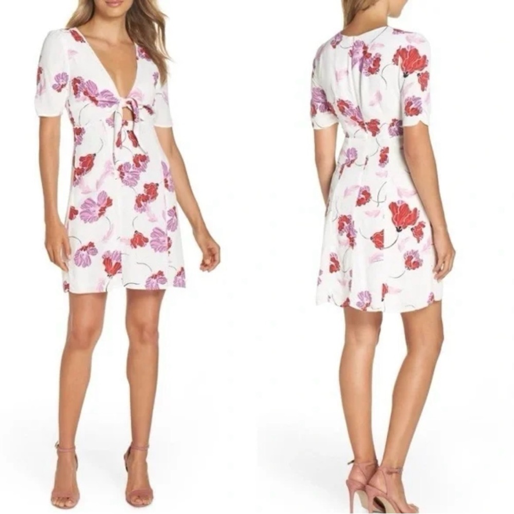 Bardot stencil flower knot front white, pink, red and purple dress UK 12 US 8/M